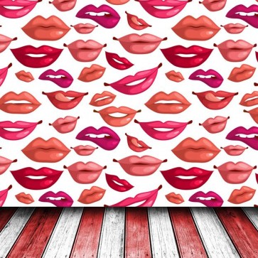Pattern Photography Background Pink Red Lips Wood Floor Backdrops