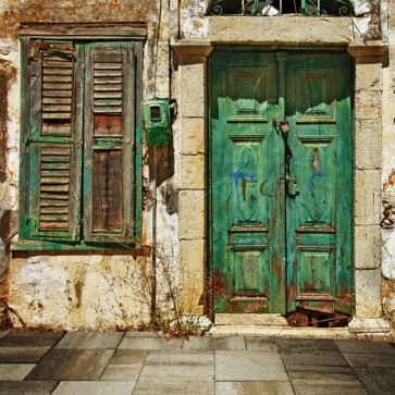 Door Window Photography Backdrops Metal Window Door Dilapidated Background