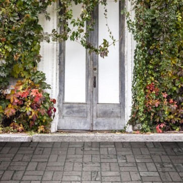 Door Window Photography Backdrops White Door Brick Floor Ivy Background