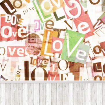 Valentine's Day Photography Background Cartoon Color Love Sticker Wood Floor Backdrops