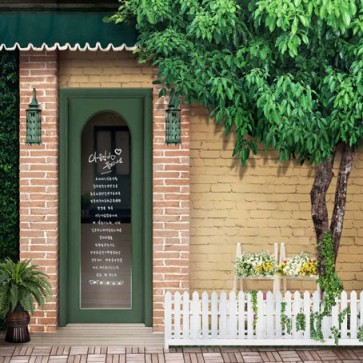 Door Window Photography Backdrops Tree Green Door White Fence Background