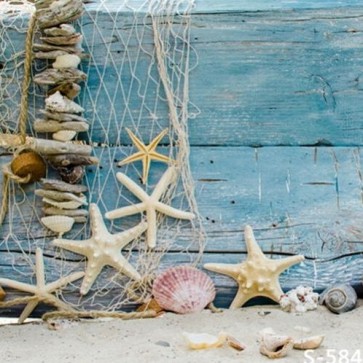 Photography Background Shell Sand Blue Wood Floor Backdrops