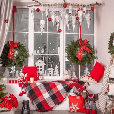 Christmas Photography Backdrops Christmas Lamp Red Ball Christmas Garland Window Background