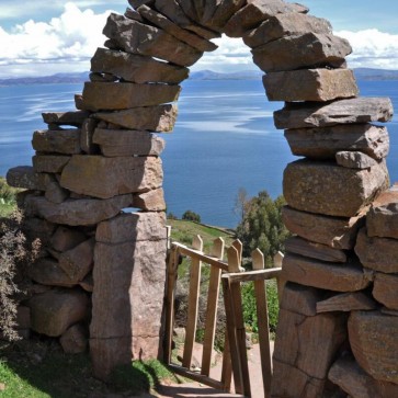 Arched Stone Door Photography Background Architecture Sea And Blue Sky Backdrops