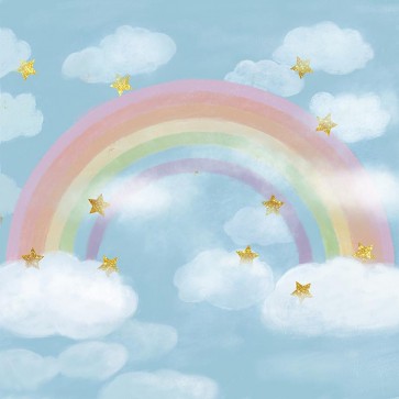 Cartoon Photography Backdrops Rainbow Stars White Clouds Background For Children