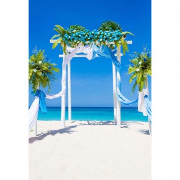 Wedding Photography Backdrops Blue Sky Blue Flowers Green Leaves White Sandy Beach Background
