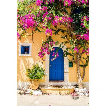 Door Window Photography Backdrops Purple Flower Tree Blue Door Background