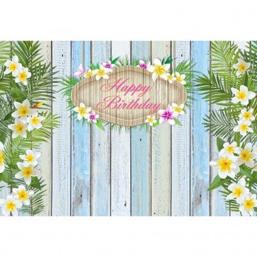 Birthday Photography Backdrops White Flowers Smash Cake Blue Wood Wall Background