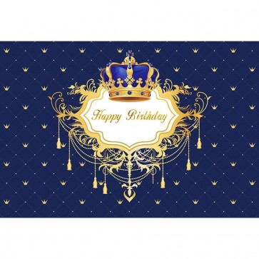 Birthday Photography Backdrops Golden Crown Happy Birthday Smash Cake Blue Background