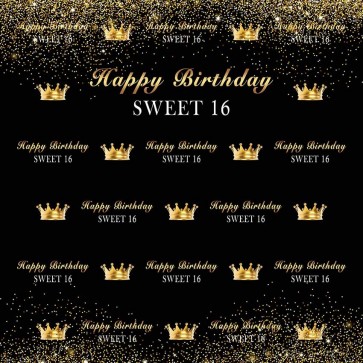 Birthday Photography Backdrops Sixteen Years Old Sweet Crown Black Background