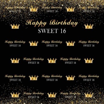 Birthday Photography Backdrops Sixteen Years Old Sweet Crown Black Background