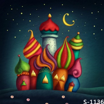 Cartoon Photography Backdrops Magic Castle Moon Stars Background For Children