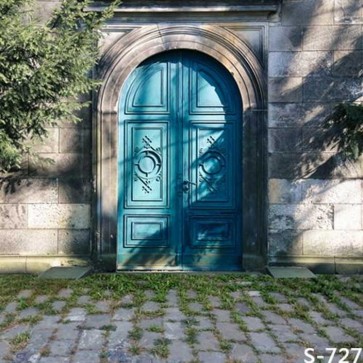 Door Window Photography Backdrops Blue Door Brick Wall Background