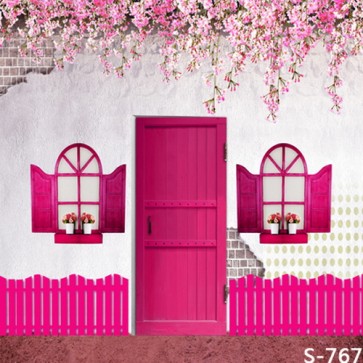 Door Window Photography Backdrops Purple Door Windows White Wall Pink Flowers Background