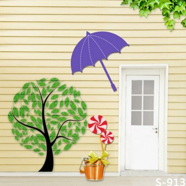 Cartoon Photography Backdrops Tree Umbrella White Door Background For Children