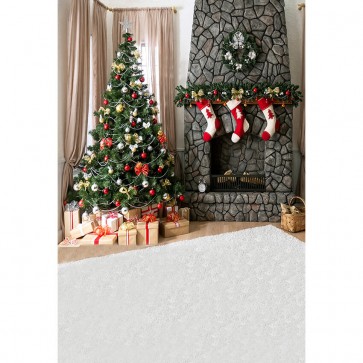 Christmas Photography Backdrops Tree Christmas Socks Stone Fireplace Closet Background
