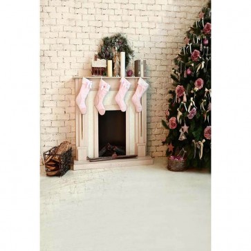Christmas Photography Backdrops Fireplace Closet Pink White Wall Background