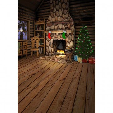 Christmas Photography Backdrops Christmas Tree Fireplace Closet Wooden Houses Background