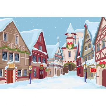 Christmas Photography Backdrops Cartoon Small Town Of Snow Background