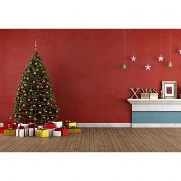 Christmas Photography Backdrops Christmas Tree Gift Box Red Background For Photo Studio
