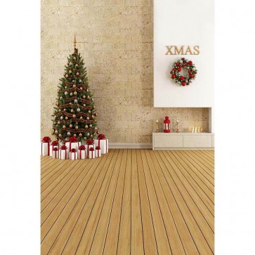 Christmas Photography Backdrops Christmas Wreath Brown Wood Floor Christmas Tree Background