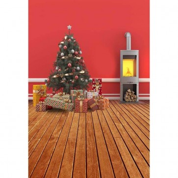 Christmas Photography Backdrops Gift Box Brown Wood Floor Red Christmas Tree Background