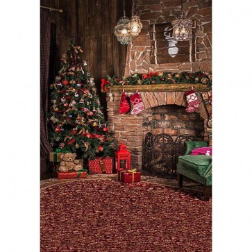 Christmas Photography Backdrops Retro Closet Fireplace Christmas Tree Carpet Background