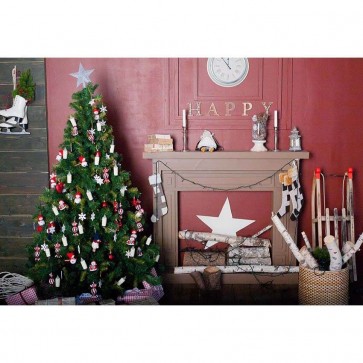 Christmas Photography Backdrops Christmas Tree Fireplace Closet Model Red Wall Background