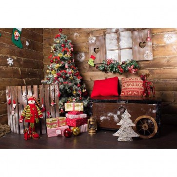 Christmas Photography Backdrops Brown Wood Wall Locker Box Christmas Tree Background