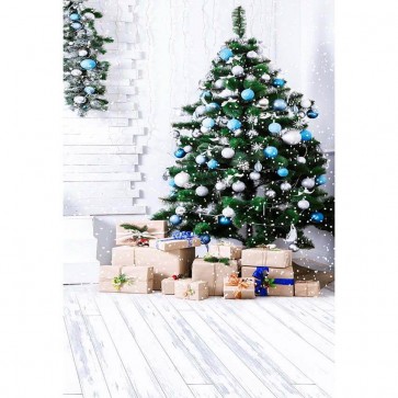 Christmas Photography Backdrops Christmas Tree White Wall Gift Box Wood Floor Background
