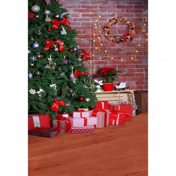 Christmas Photography Backdrops Brick Wall Christmas Tree Wood Floor Background