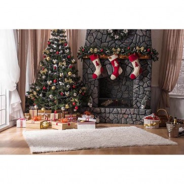 Christmas Photography Backdrops Christmas Tree Fireplace Closet Christmas Socks Background