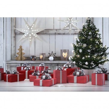 Christmas Photography Backdrops Christmas Tree Red Gift Box White Wood Wall Background