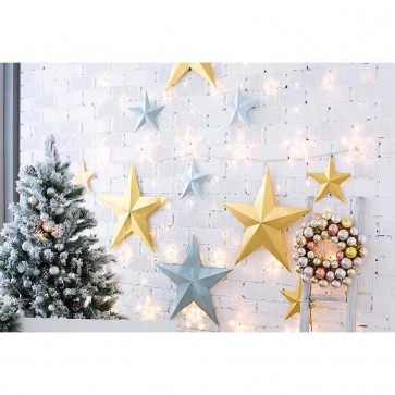 Christmas Photography Backdrops Christmas Tree Stars White Brick Wall Background