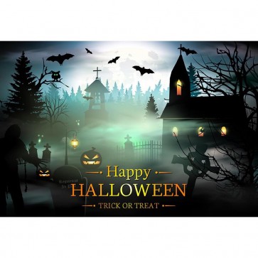 Halloween Photography Background Cemetery Bat Night Pumpkin Lamp Backdrops