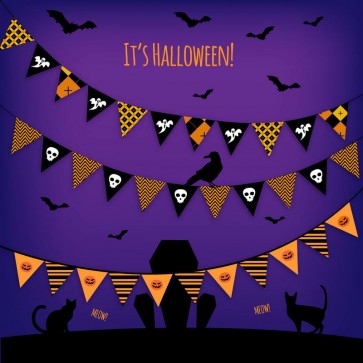 Photography Background Black Cat Bat Tombstone Purple Halloween Backdrops