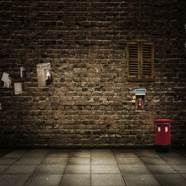 Dark Grey Brick Wall Photography Background Red Trash Bins Backdrops