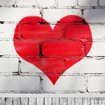 Photography Backdrops Red Love Valentine's Day White Brick Wall Wood Floor Background