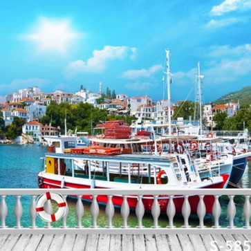 Photography Background Seaside Town Cruises Tourist Backdrops