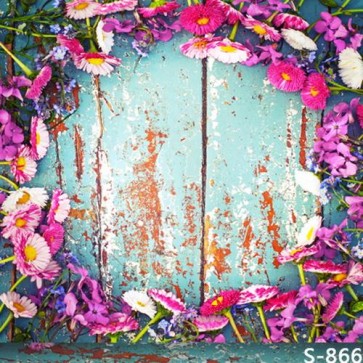 Photography Background Pink White Flowers Blue Wood Floor Backdrops