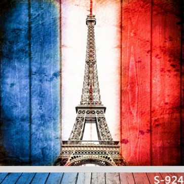 Photography Backdrops Red White Blue Eiffel Tower Wood Floor Background