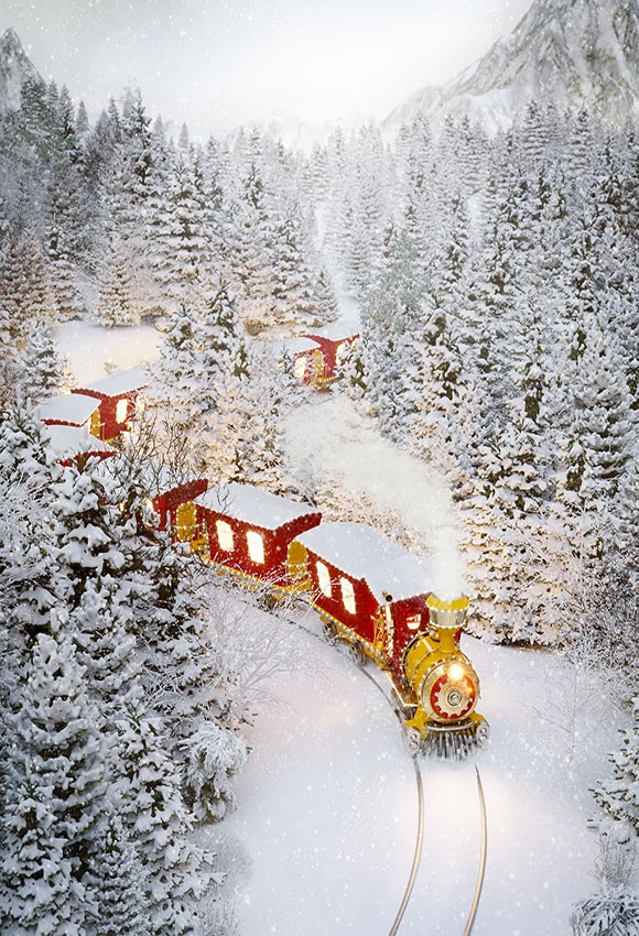 Christmas Photography Backdrops Christmas Small Train Snow