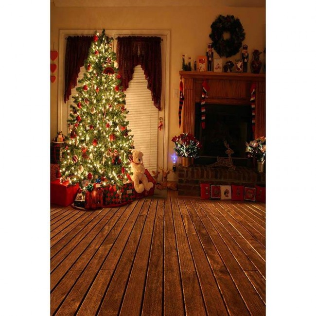 Christmas Photography Backdrops Fireplace Closet Brown Wood Floor ...
