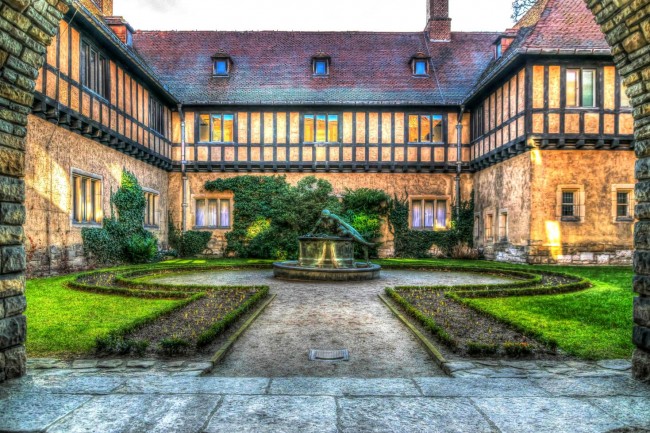 Fountain Castle Courtyard Photography Backdrops Architecture Background