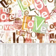 Valentine's Day Photography Background Cartoon Color Love Sticker Wood Floor Backdrops