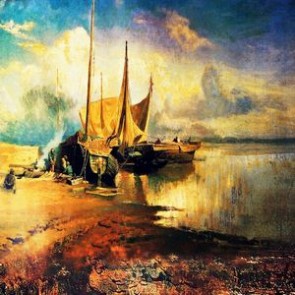 Oil Painting Photography Background Sunset Wharf Fishing Boat Backdrops