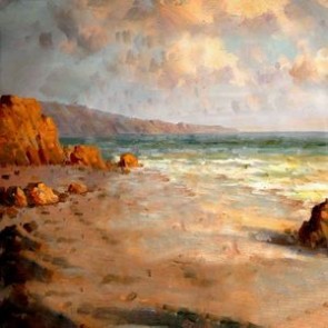 Oil Painting Photography Background Sunset Seaside Mountains Backdrops