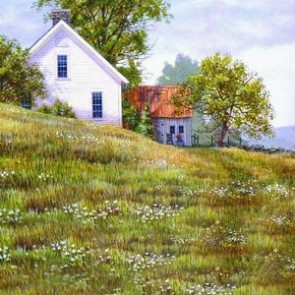 Oil Painting Photography Background House Grassland Blue Sky Backdrops