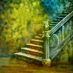 Oil Painting Photography Background Stairs Yellow Green Stone Wall Backdrops