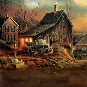 Oil Painting Photography Background Village Countryside River Backdrops